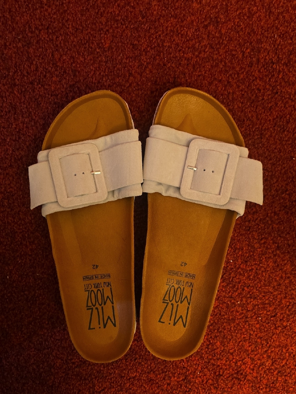 Miz Mooz Suede Buckle Slide Sandals in Off White